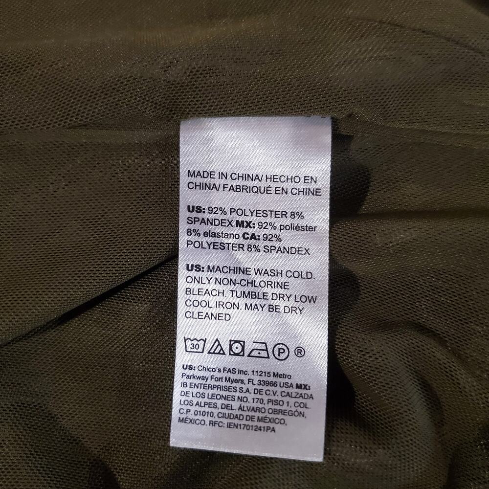 Chicos Floral Camo Mesh Button Cardigan Size 2 US L Olive Green Layer Topper - Picture 7 of 10
